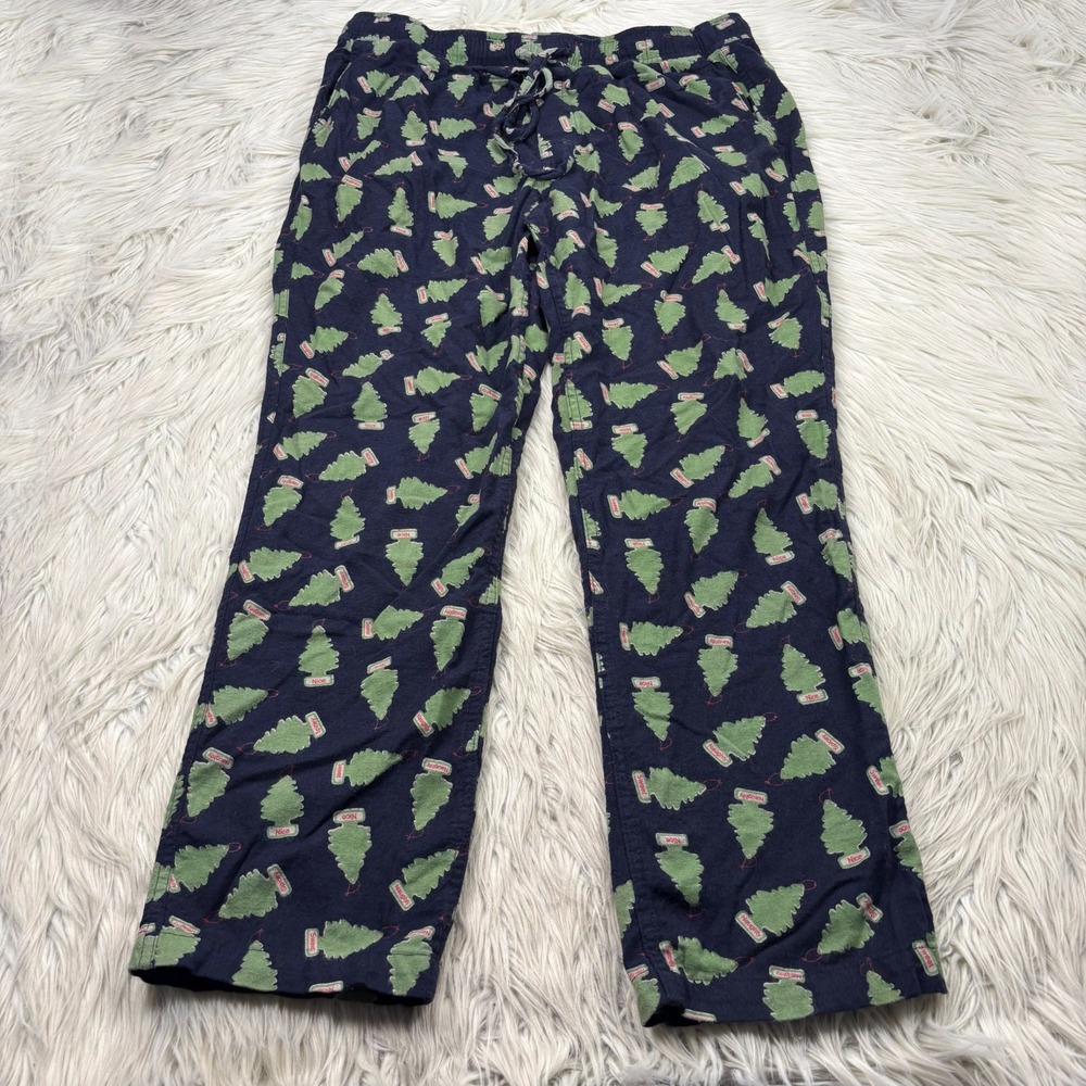 J.Crew Men's L Navy Green Naughty Nice Air Freshener Tee Pajama Pants Flannel